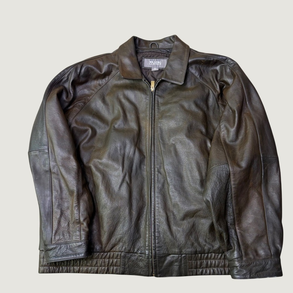 Wilsons Leather Bomber Jacket Mens 2X Brown Leather Full Zip Quilted Gorpcore